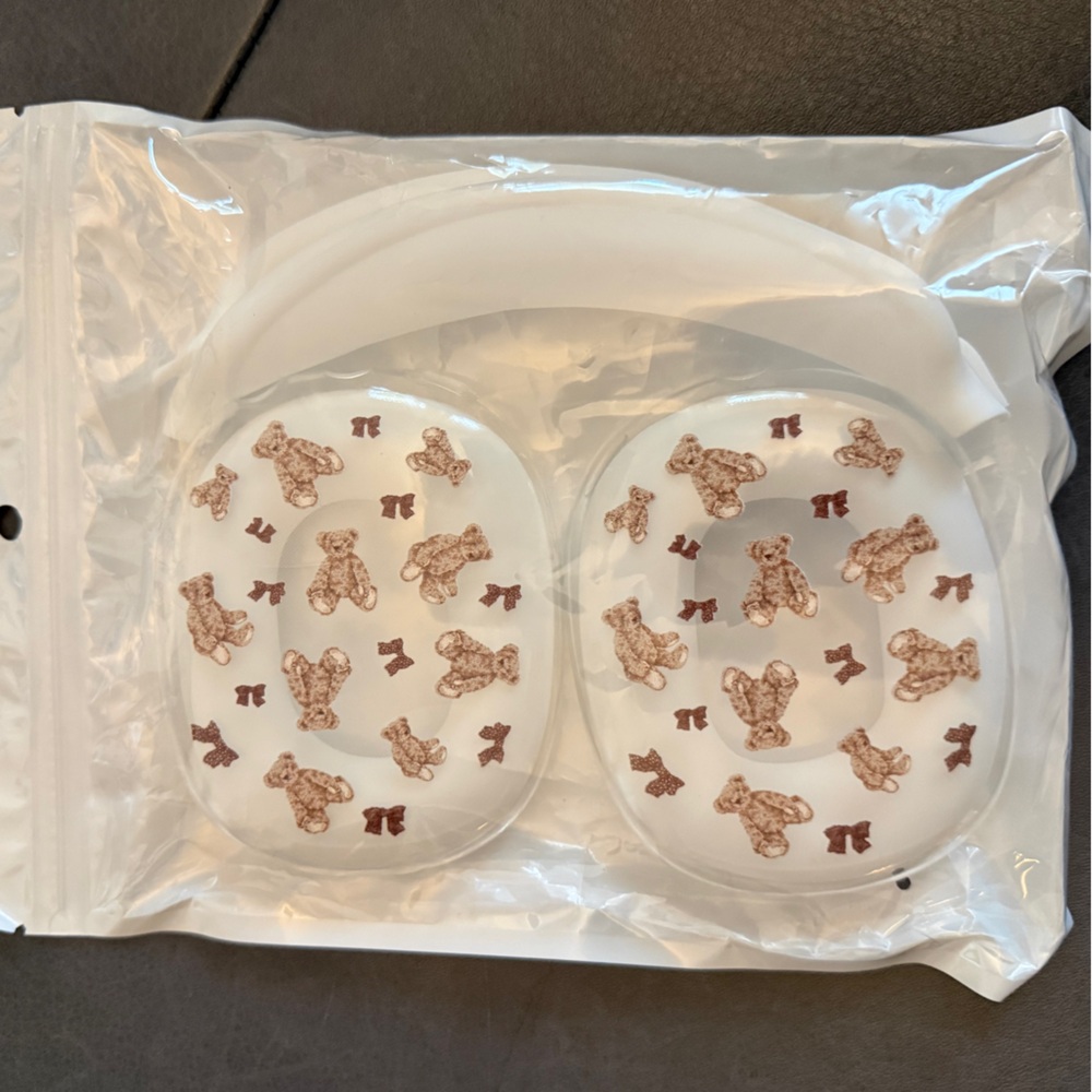White AirPod Max Covers with Brown Teddy Bear Print- NEW